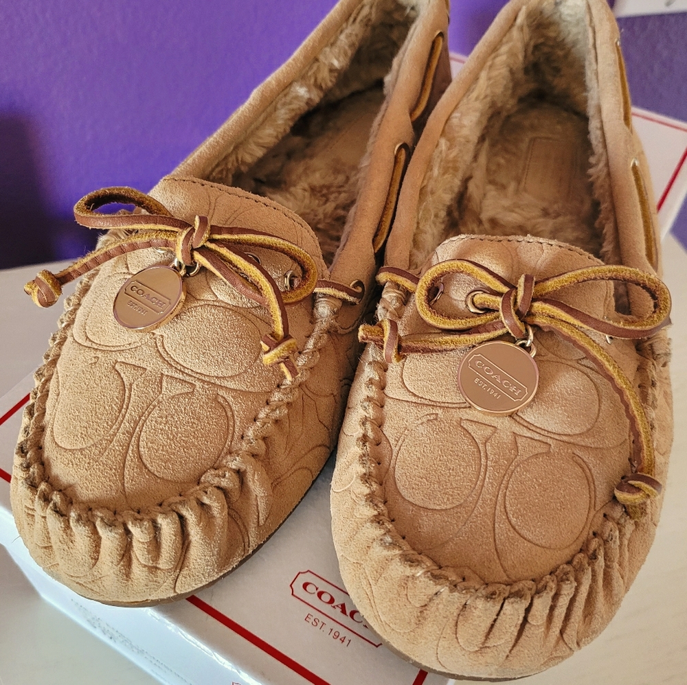 Coach Light Camel Shearling Moccasins Size 9